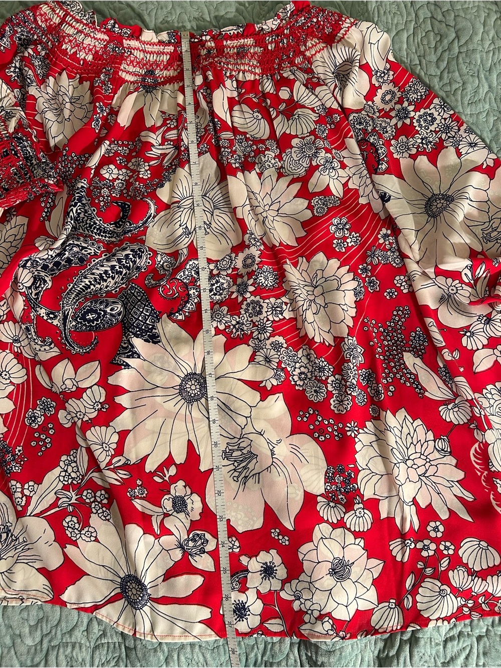 Talbots Red, White & Blue Floral Smocked Top - 3X - Picture 6 of 7